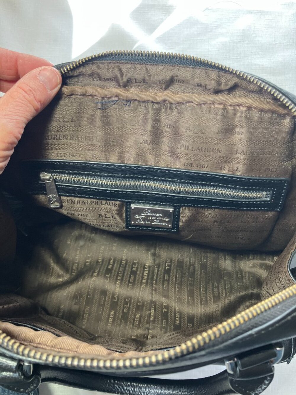 Lauren Ralph Lauren Sloan Street Dome Satchel, Textured Leather, Black EUC - Picture 12 of 12